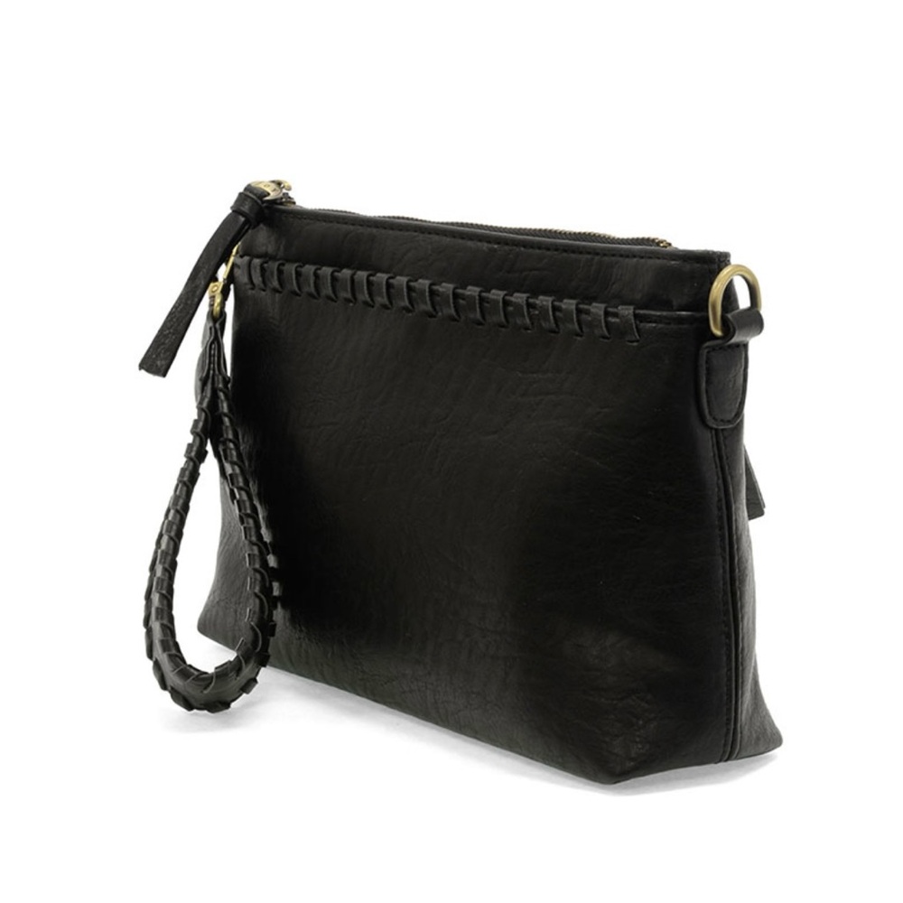 Joy Susan Black Oakley Whipstitch Clutch and Crossbody